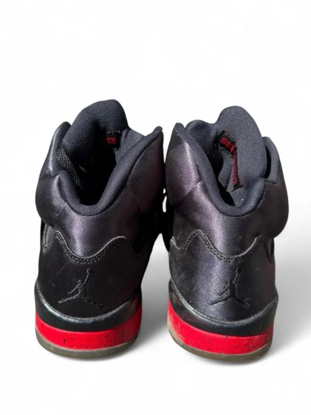Air Jordan 5 Retro Satin Bred Black and Red High-Top Basketball Sneakers